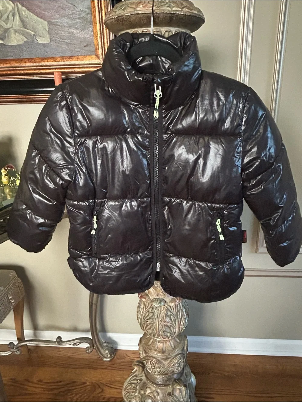 H&M Black Glossy Puffer Jacket Cyber Y2K Ski Moto Kids Size 6